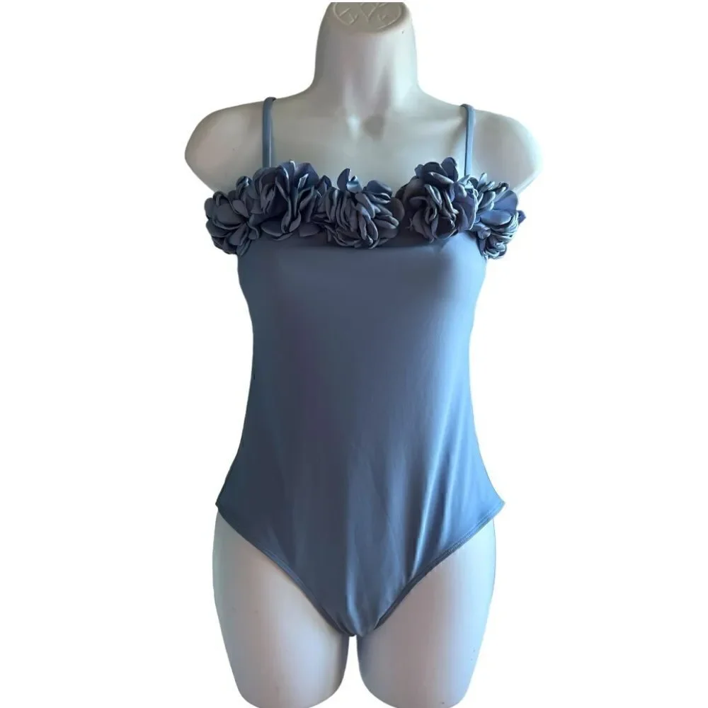 FLAXMAKER Floral Decor One Piece Swimsuit And Skirt Size S.